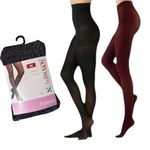 Joyspun Black Shimmer And Plum Opaque Tights